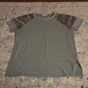 First Love Green Camo and Stripe Short Sleeve Tee